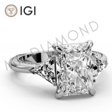 IGI 7.17 CT F VS2 Radiant Cut Lab Grown Diamond Engagement Ring 18k White Gold