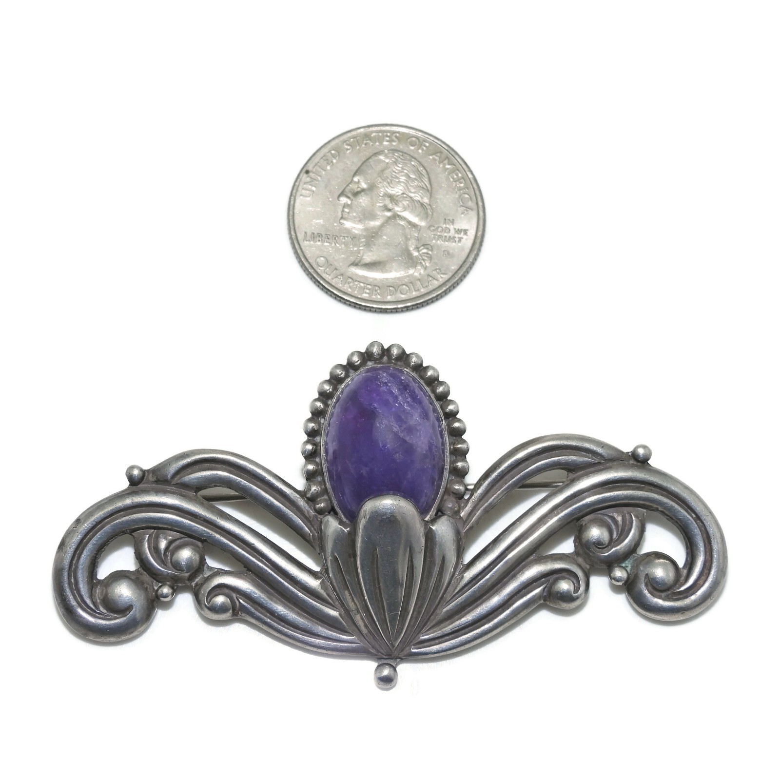 Los Castillo #700 Amethyst Sterling Silver Repoussé Taxco Mexican Pin