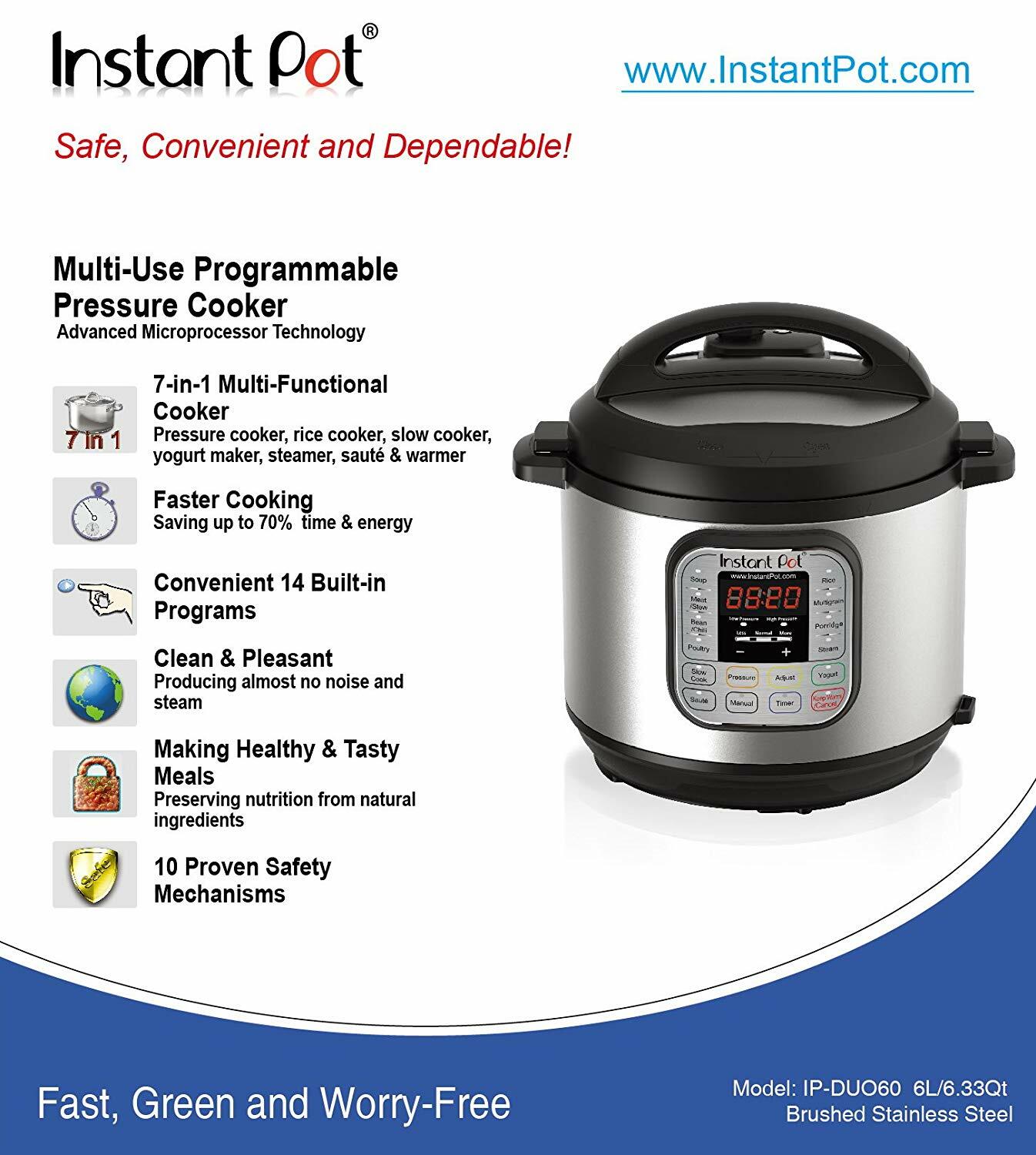 Instant Pot DUO60 6 Qt 7-in-1 Multi-Use Programmable Pressure Cooker, Slow Cooke-image