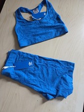 Adidas Gym Set Blue All Over Prunted Logo Size 10 Crop Top And Shorts