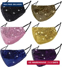 6 Pcs Washable Glitter Bling Women Face Mask. Breathable Reusable Adjustable Fas