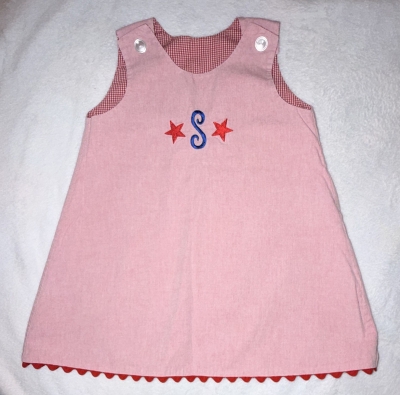 Girls S Monogrammed Size 2/3T Reversible Red/White/Pink Gingham A-line Dress 