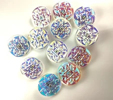 Vintage Round Czech Glass Art Deco Aurora Borealis Iridescent Button Lot