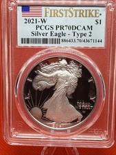 2021-W Proof Type 2 American Silver Eagle PCGS PR70DCAM First Strike Flag Label