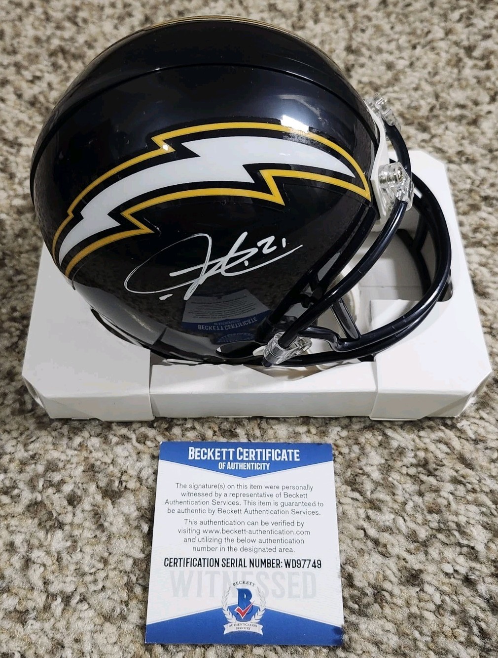 LaDainian Tomlinson Autographed Signed San Diego Chargers Auto Riddell Mini Helmet Beckett 