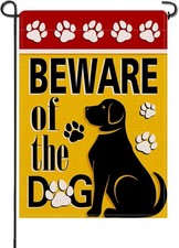 Beware of The Dog Yellow Small Decorative Garden Flag, Black Labrador, 12 x 18