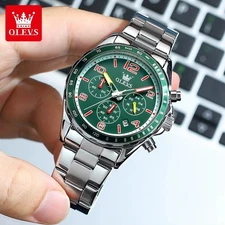 42MM OLEVS Men's Quartz Watch Chronograph Stainless 30M Waterproof Luminous NEW
