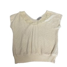 Vintage Sugar Tops Womens Cream Knit Lace V-Neck Cap Sleeve Blouse Made in USA L