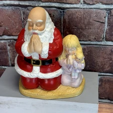 Vintage Roman Inc Kneeling Santa w Young Girl Praying Ceramic Statue 1998 Decor
