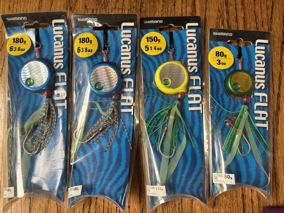 Set of 4 Shimano Lucanus Flat Metal Jig 180g x 2, 150g, 80g - Image 1 of 1