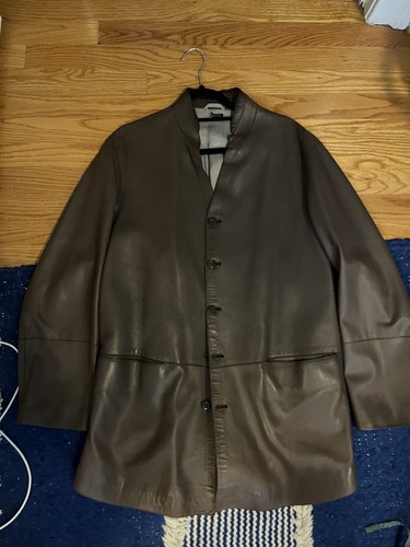 Rare Giorgio Armani Borgonuovo 21 Lambskin Leather Putty Stand Jacket Coat