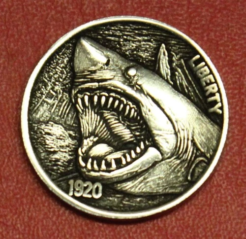 HOBO Buffalo Nickel Megalodon Shark Real US Nickel