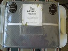 KING Bamboo 4 Piece Sheet Set w/ Deep Pockets . Grey/Green