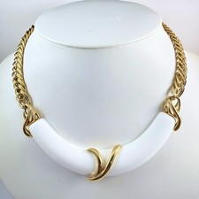 Vintage 1980s MONET Signed White Lucite Gold Tone Chain Necklace 18"