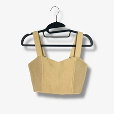 House of Harlow 1960 Knit Crop Top Womens XS Tan Ribbed Fitted Casual Minimalist