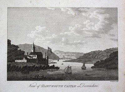 ca. 1790 Dartmouth Castle Devon England view Ansicht Kupferstich engraving