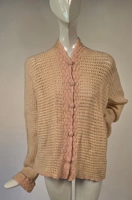 ANTIQUE 1930’S HAND KNIT SWEATER W SILK EMBROIDERED EDGING - Image 1 of 4