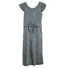 Wonder Nation Jumpsuit Black Striped SZ 10 Large Flowers Ruffle Wide Leg Smocked