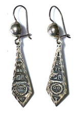Sterling Silver Taxco Eagle 197 Tie Shape Triangular Earrings 49mm X 11mm