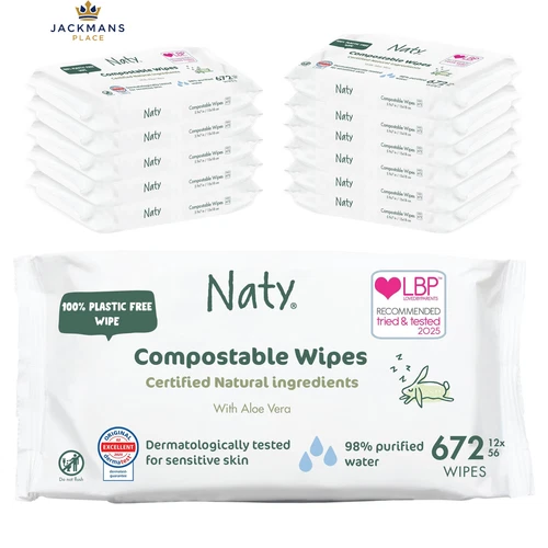 Naty Baby Wipes Aloe | 98% Water, Hypoallergenic 56 count (Pack of 12), White
