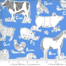 Moda On The Farm by Stacy Iest Hsu 20702 21 Blue Animal Outlines COTTON
