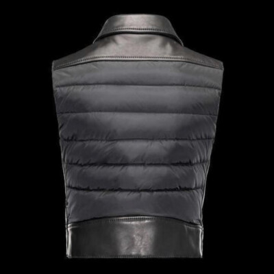 MONCLER RODEIA Bullhide Leather Gilet Jacket Down Motorcycle Biker