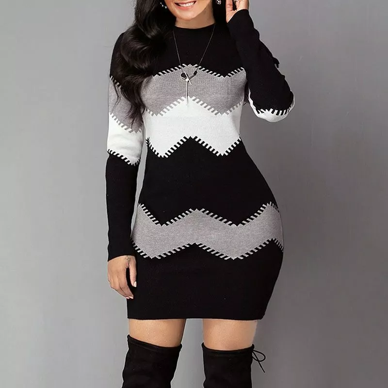 Vestido de rayas manga larga sales