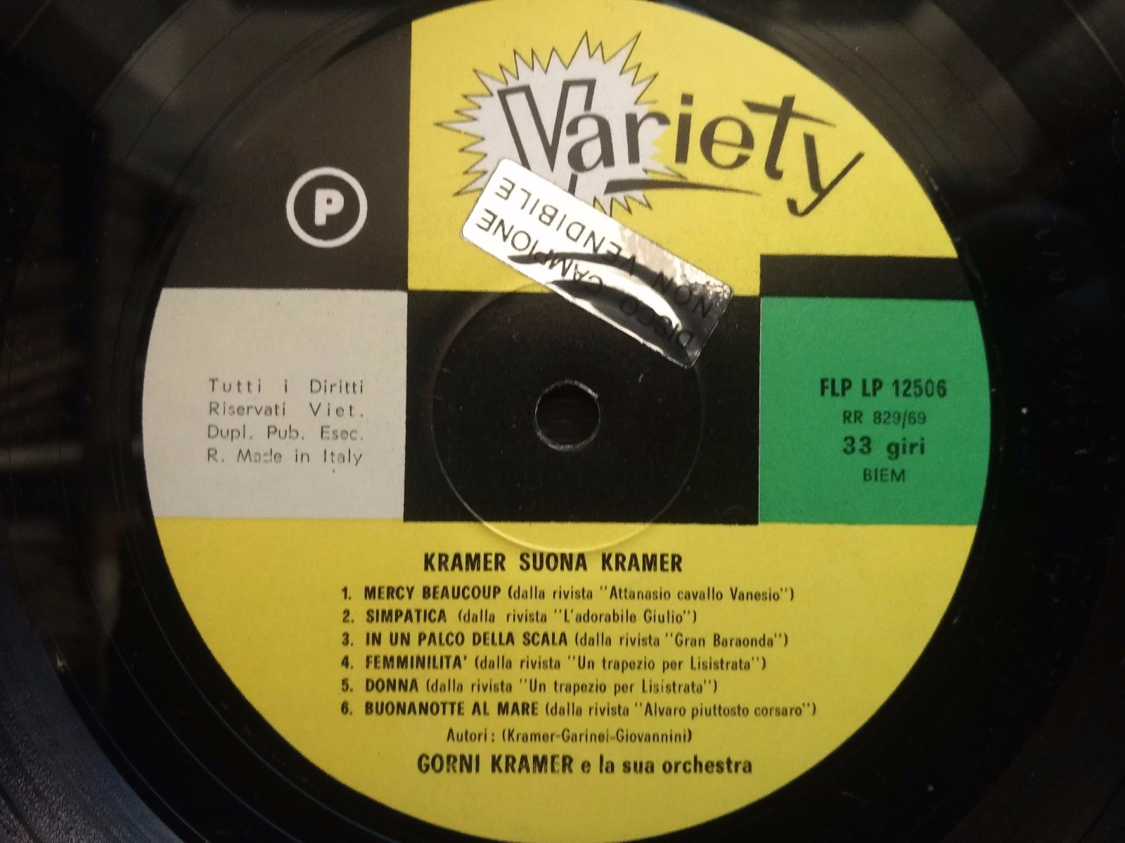 Gorni Kramer E La Sua Orchestra ‎ Kramer Suona Kramer Lp 1969 Variety