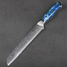 Japanese 8in Bread Knife Sandwich Knife Japan VG10 Damascus Steel Resin Handle