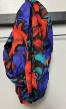 Vintage Blue Red Multicolor Silky Soft Double Loop Infinity Scarf Cowl Neck