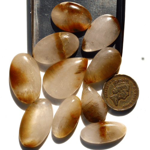10 Pcs Natural Cacoxenite Rutilated Quartz 24.4mm-32mm Cabochon Loose Gemstones - Picture 4 of 17