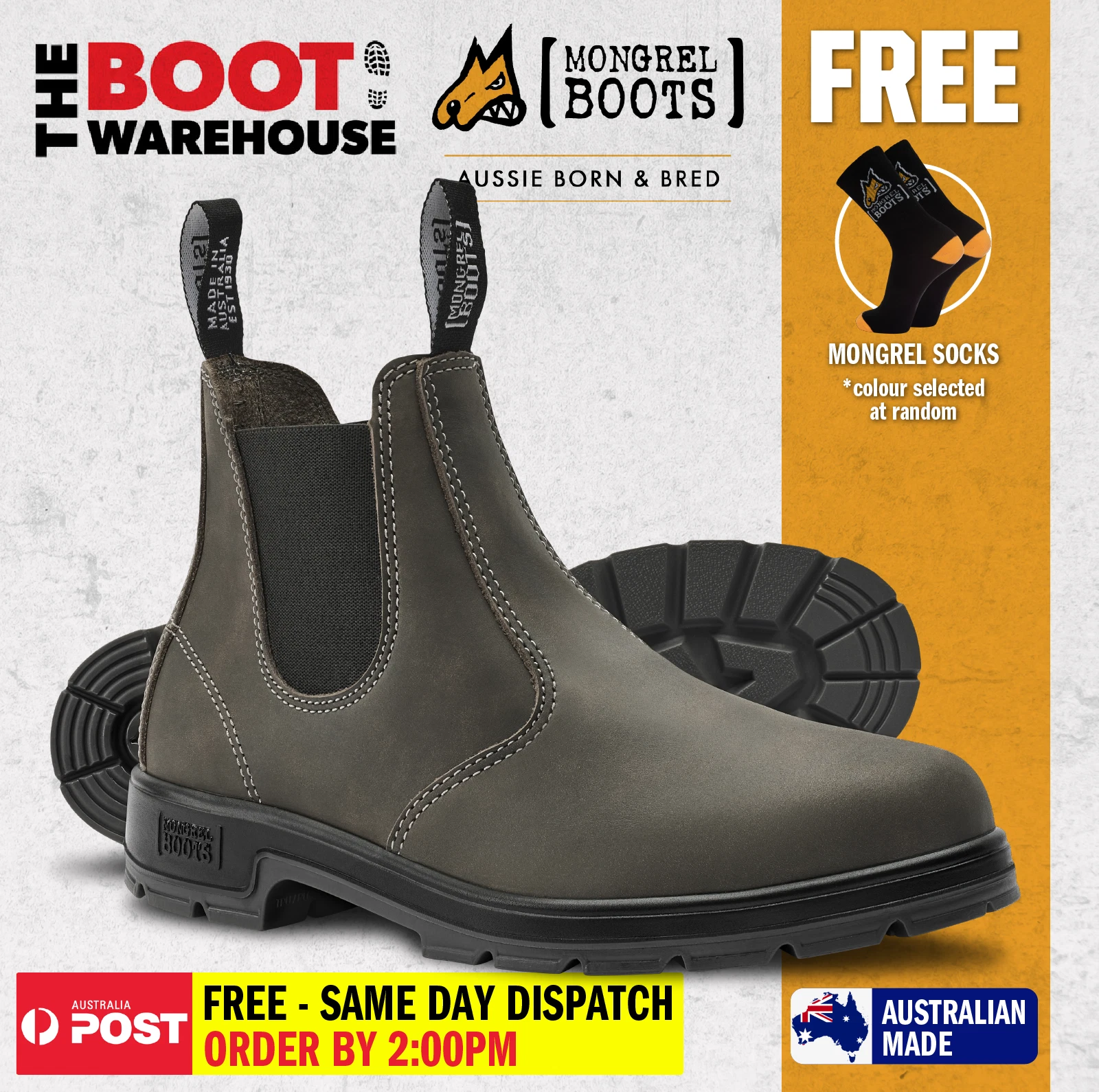 Mongrel K9 K91085 Grey Lifestyle Casual Work Boots, Non Safety, Australian made