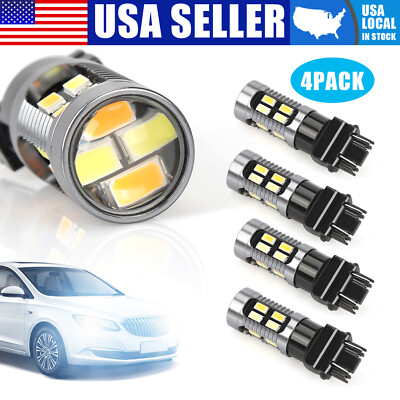 4 PCS 3157 3156 LED DRL Switchback Turn Signal Parking Light Bulbs White Amber