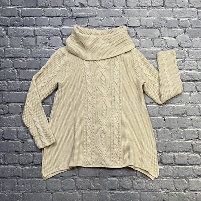 Jeanne Pierre Chunky Cable Knit Sweater Women s L Cream Fisherman Cotton