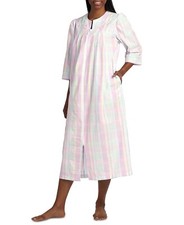 Miss Elaine Women Cotton 3/4-Sleeve Sleepwear Zip-Front Robe Pink Size XL 79