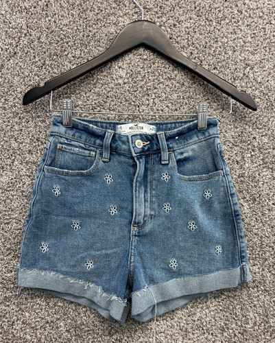 Hollister Curvy Ultra High Waist Mom Shorts 3" Inseam Denim Daisy Embroidery W25