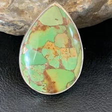 Green Mohave Turquoise Navajo Sterling Silver Ring Size 8 Adjustable 11721