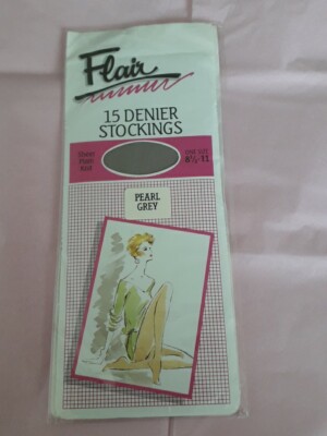 Vintage Pretty Polly 15 denier Pearl Grey nylon stockings. One size 