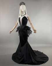 Black Wedding Dresses Corset Vampire Style Gothic Black Bridal Gowns Halloween