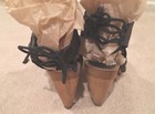 SHANGHAI TANG Leather Nail-Head Wood Clog Mules 4.5" Heels Tie Slingback 39 / 9 — photo 8