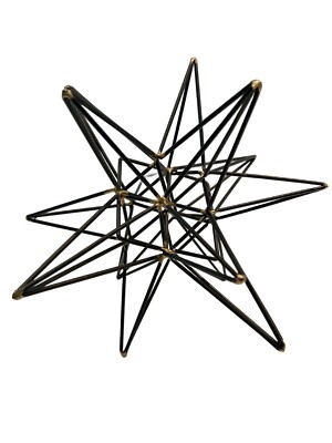 Metal Geometric Art Star Sculpture Black Gold Accents Metal 3D Triangular