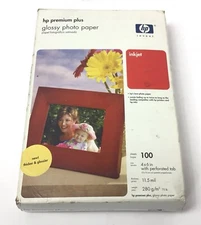HP Premium Plus Glossy Photo Paper 4X6 W/ Perforated Tab 100 Sheets NEW