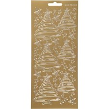 Gold Self Adhesive Christmas Trees Peel Off Stickers Sheet Decor Crafts 10x23cm
