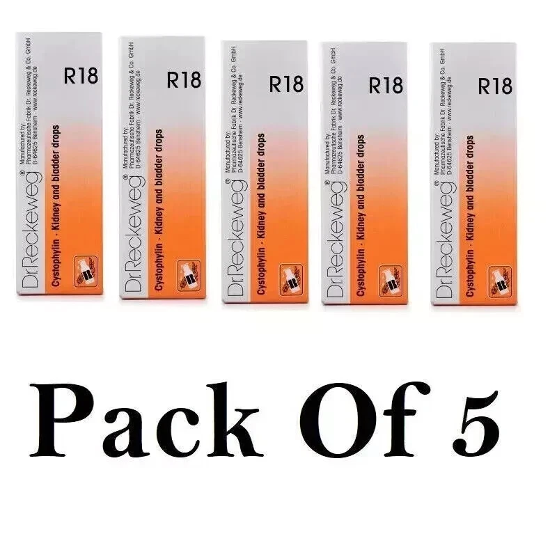 Dr. Reckeweg R18 Drops 22ml Homeopathic Kidney Bladder Health – Pack of 5