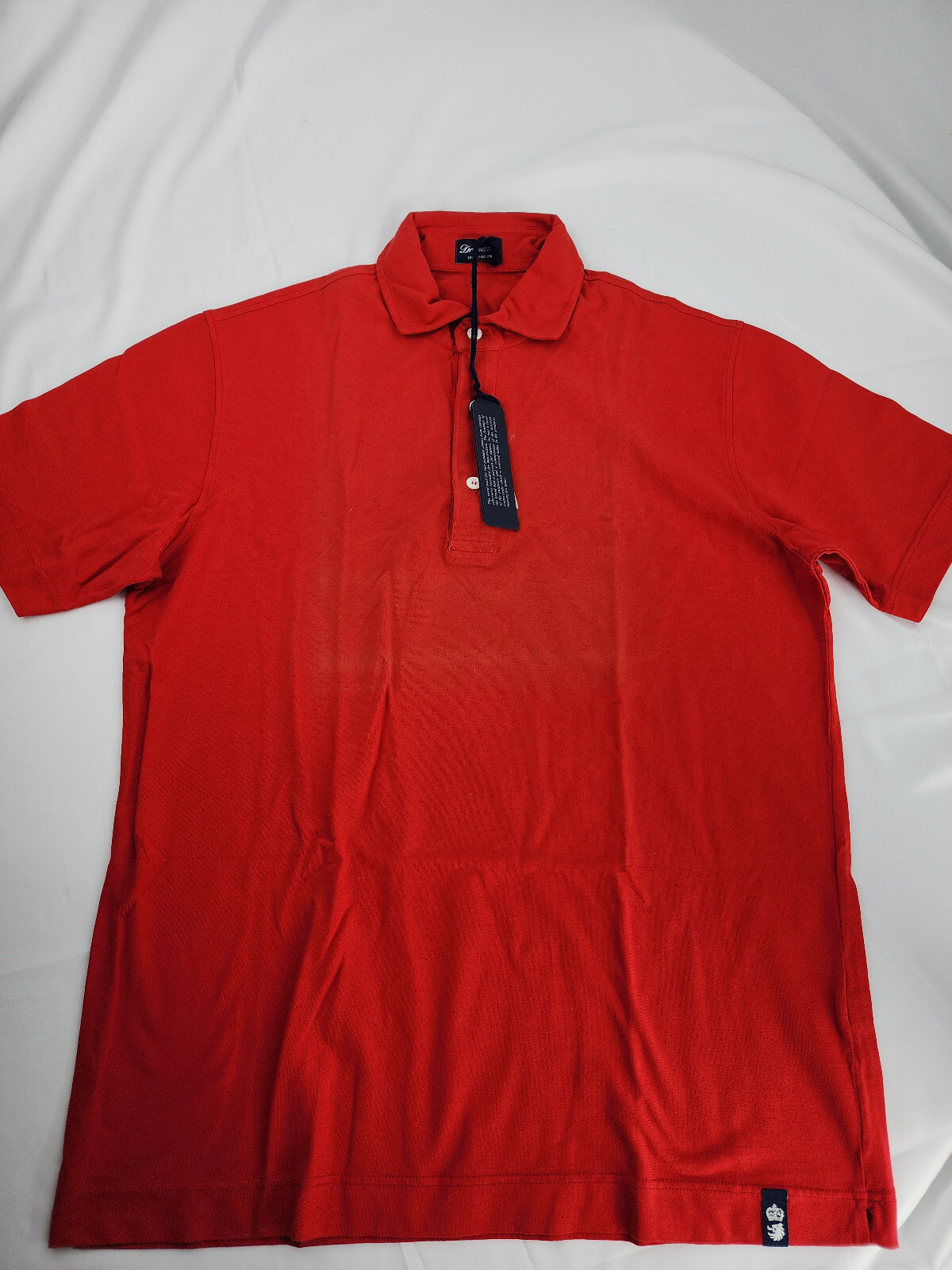 NWT Drumohr Men's Cotton Short Sleeve Jersey Red Logo Polo Shirt M $295 Italy