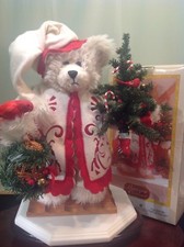 NIB Homespun Creations Christmas Teddy Bear Poseable Wood Base 17" Tall