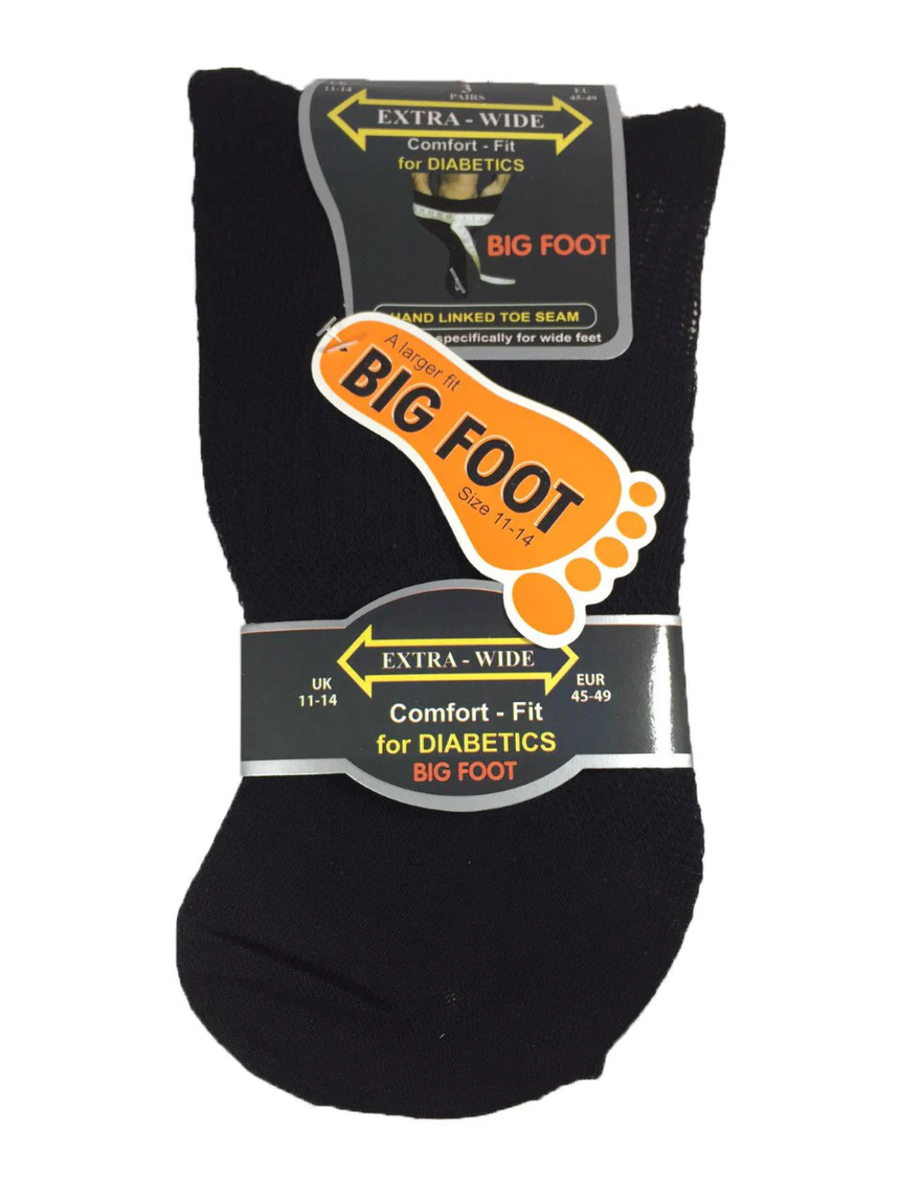 MEN'S BIGFOOT BLACK COMFY EXTRA WIDE LOOSE TOP DIABETIC SOCKS IN