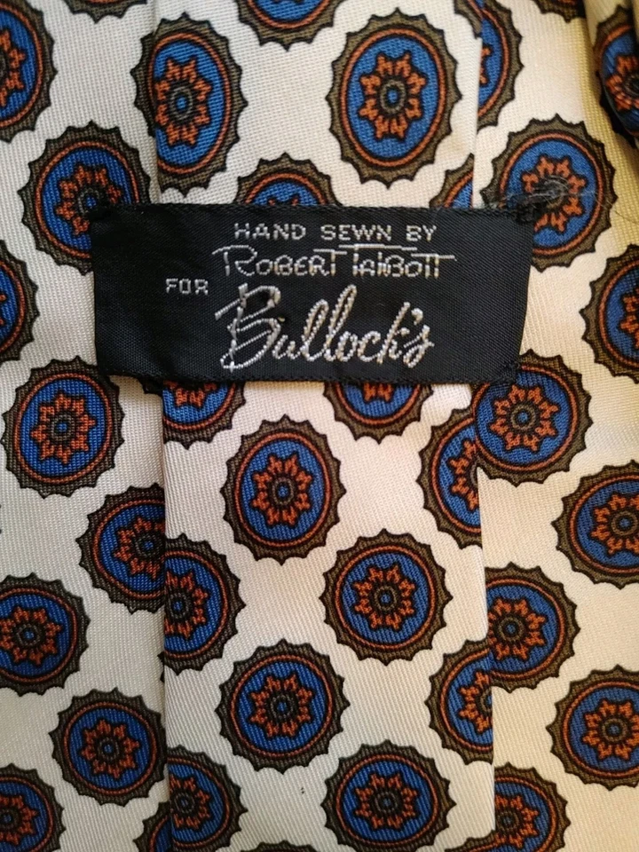 Corbata de seda Robert Talbott Studio cosida a mano 59” larga color rojo tostado azul clásico buey Foto 3 de 4