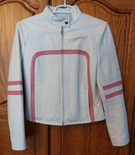 Wilson's Maxima White With Pink Stripes Leather Jacket - Size Small
