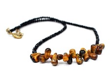 69.00 Cts Tiger Eye  Shining Black Spinel Beaded Beautiful Necklace AK 37 E546